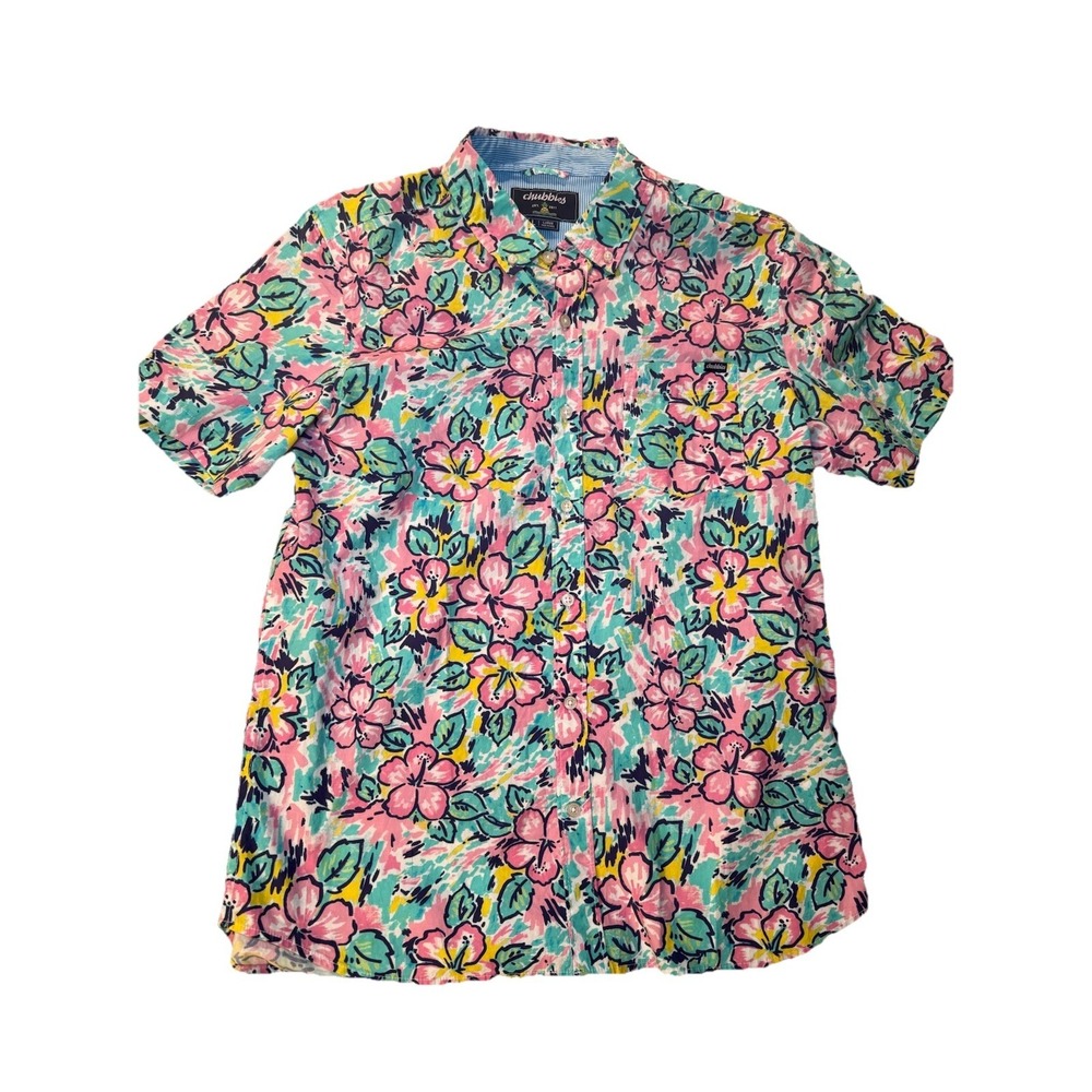 Chubbies Pink Floral Print Hawaiian Shirt size L